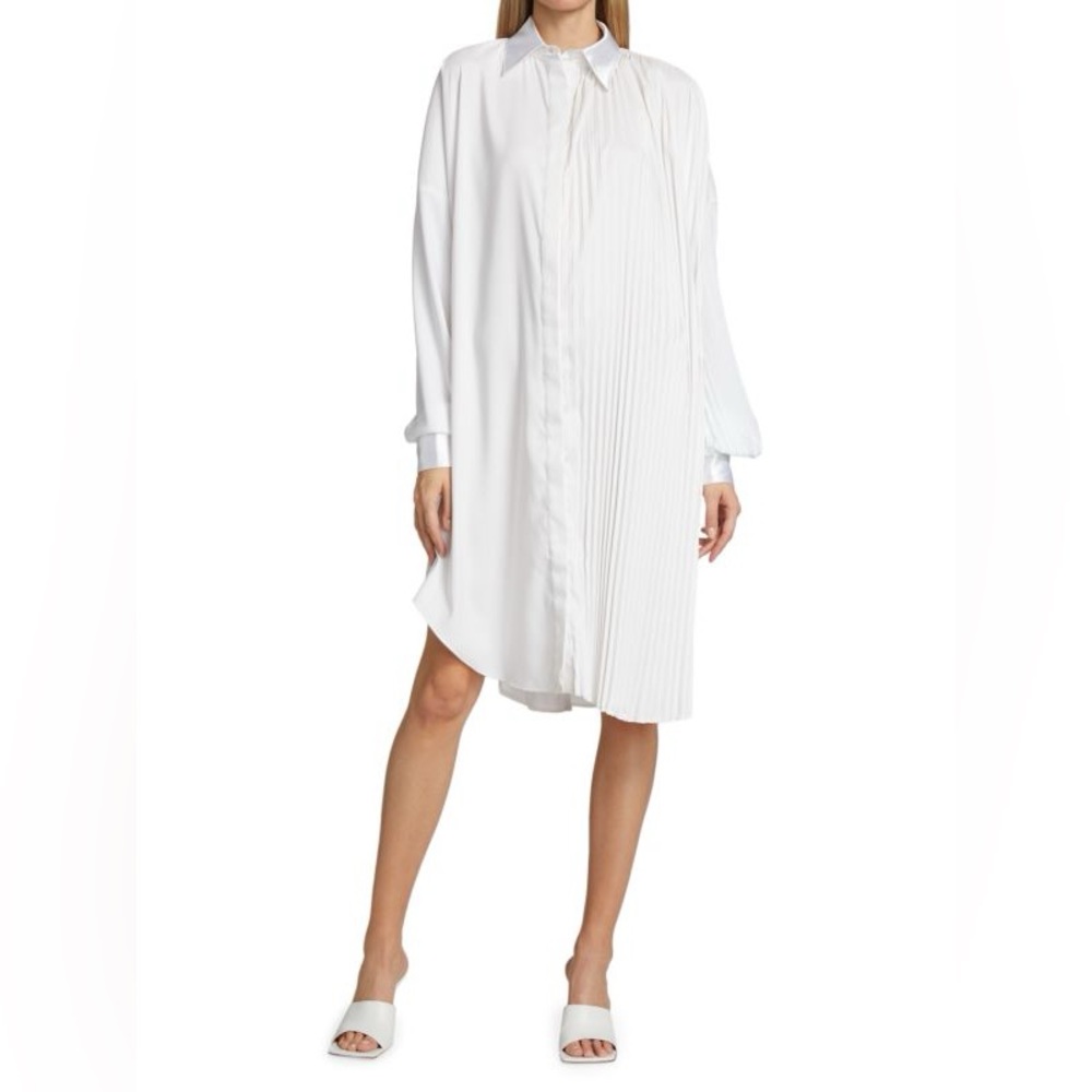 KIMBERLY GOLDSON Women's Oversized Pleated L/S Shirt Dress Size L in White